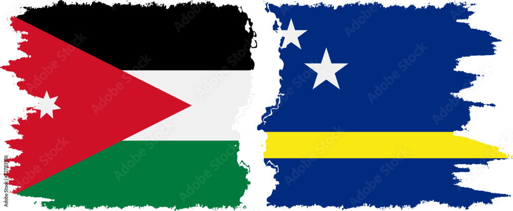Curacao and Jordan grunge flags connection vector Curacao and Jordan grunge flags connection vector