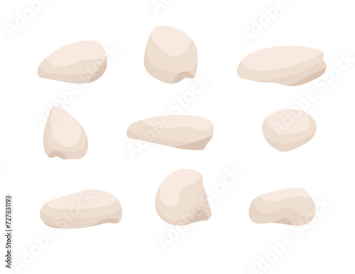 Set of white aquarium decorative stones vector illustration isolated on white background