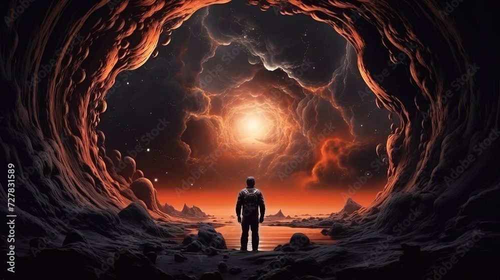 Fototapeta premium a professional astronaut floating in space with realistic shooting