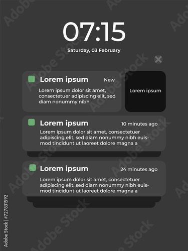 iphone notification message on dark mode background. Smartphone Warning or Message Interface. Vector illustration. Android.