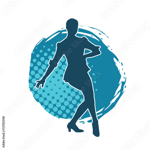 Silhouette of a female dancer in action pose. Silhouette of a woman dancing happily.