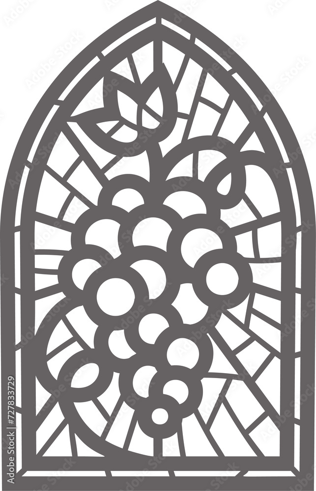 Church glass window. Stained mosaic catholic frame with religious symbol cross. Outline illustration