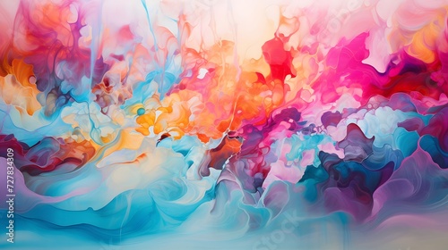 an abstract painting with many colors and shapes