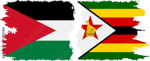 Zimbabwe and Jordan grunge flags connection vector