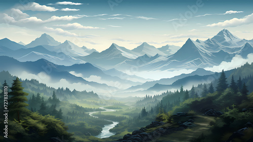 Stunning mountains, panoramic peaks PPT background © cai