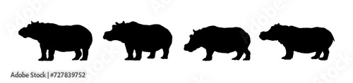 Set of hippopotamus silhouette - vector illustration