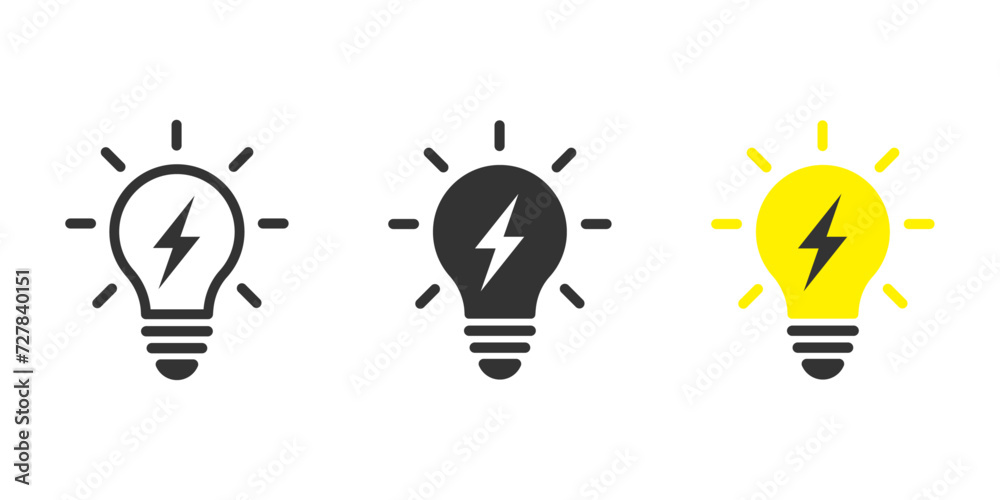 Lightning in light bulb icon. Light bulb symbol with a lightning bolt inside. Vector illustration. - obrazy, fototapety, plakaty 
