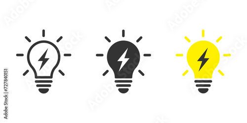Lightning in light bulb icon. Light bulb symbol with a lightning bolt inside. Vector illustration. photo