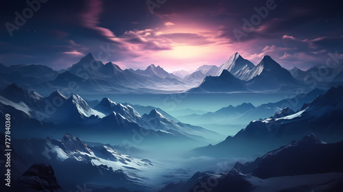 Majestic mountains, panoramic peaks PPT background © bao