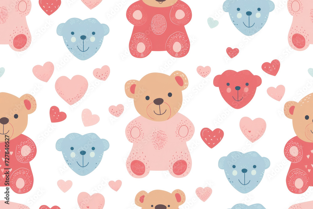 Pastel Valentine Hearts and Bears Pattern