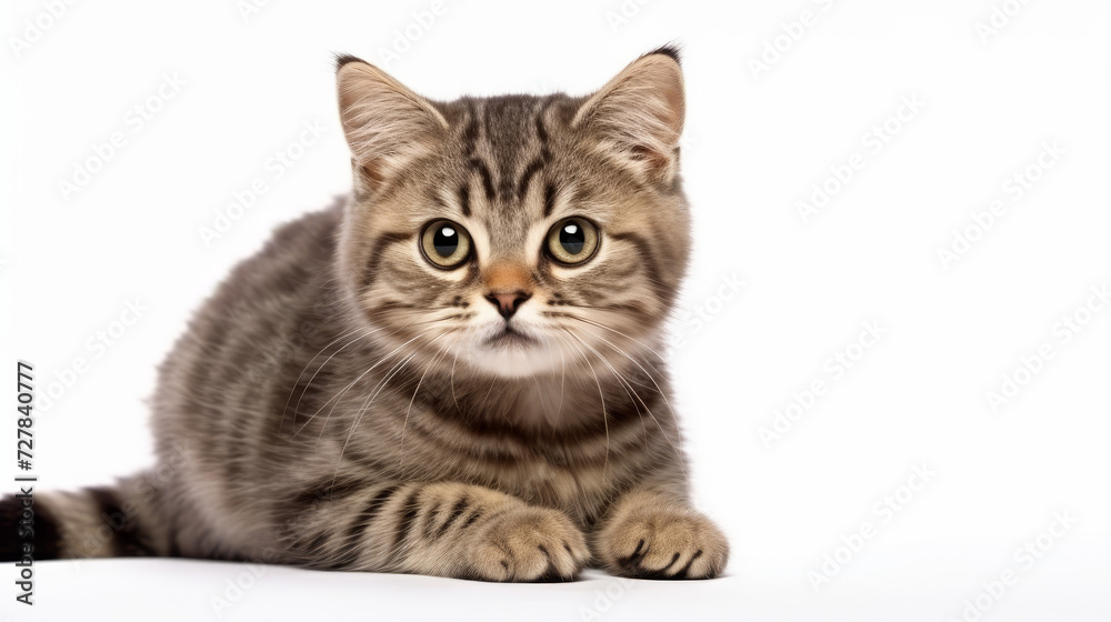 Cute cat on a white background. Copy space.