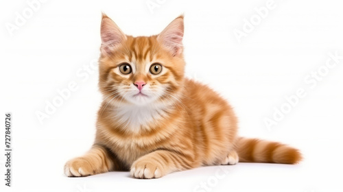 A cute cat on a white background. Copy space.