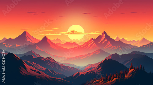 Majestic mountains, panoramic peaks PPT background © bao