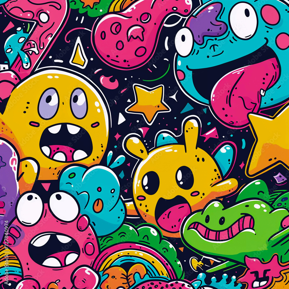 Obraz premium Doodle monster pattern, Generative AI