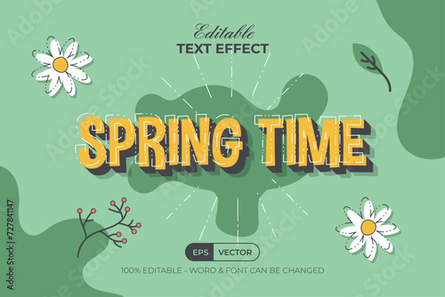 Spring Time Text Effect Botanical Background Style Theme. Editable Text Effect.