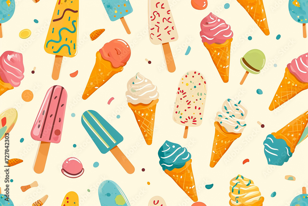 whimsical pattern with popsicles and ice cream cones
