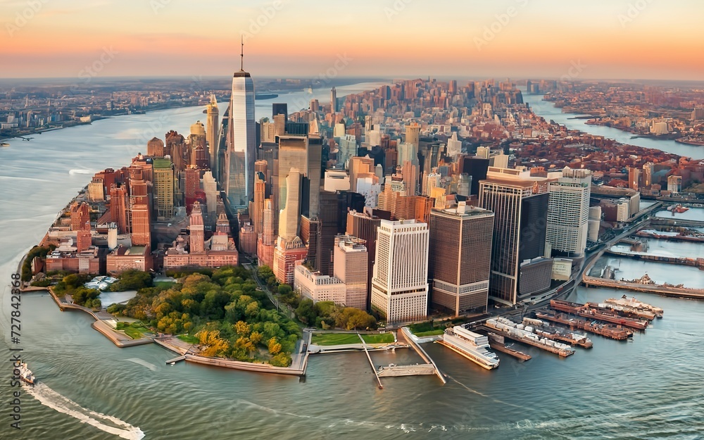 Aerial view of lower Manhattan NYC - obrazy, fototapety, plakaty 