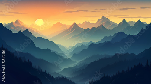 Stunning mountains, panoramic peaks PPT background © cai