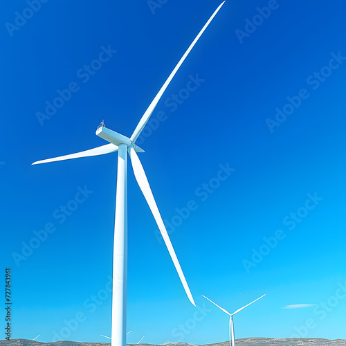 Wind turbines against a clear blue sky isolated on white background, space for captions, png
 photo