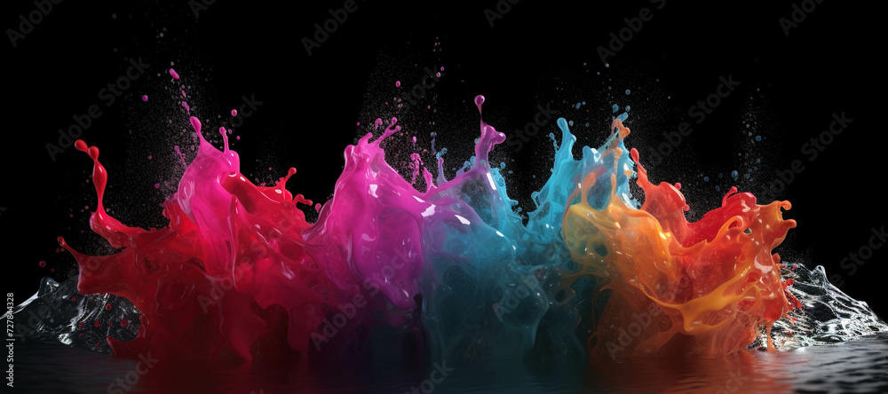 colorful watercolor ink splashes, paint 100