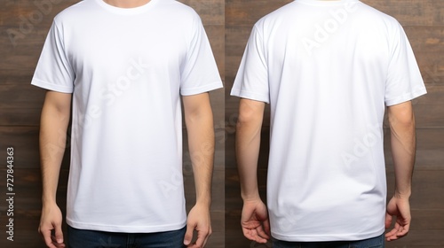 White men's classic t-shirt front and back in pure white photo