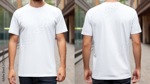 White men's classic t-shirt front and back in pure white photo