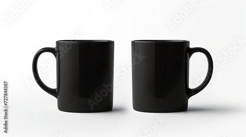 Black classic coffee cup front and back in pure black without logo on white background