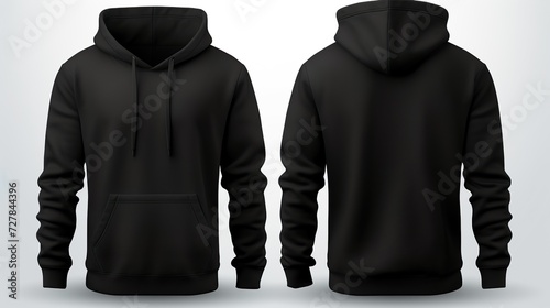 Black classic Hoodie front and back in pure black without logo on white background