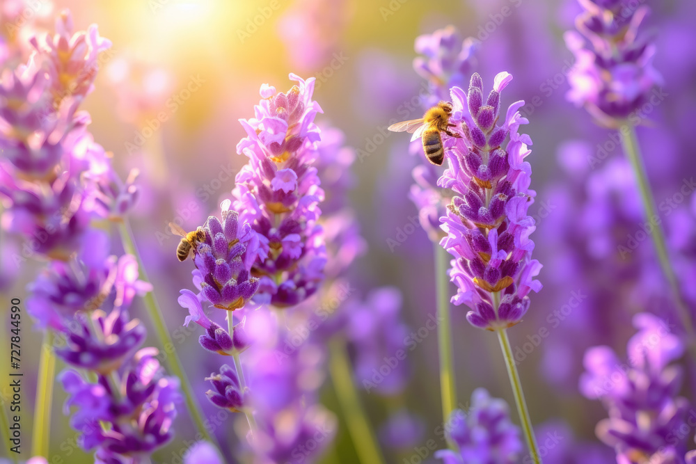 Obraz premium close-up of a cluster of lavender flowers, their purple hues vibrant against the green of their stems