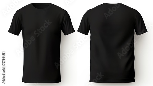 Black classic t-shirt front and back in pure black without logo on white background