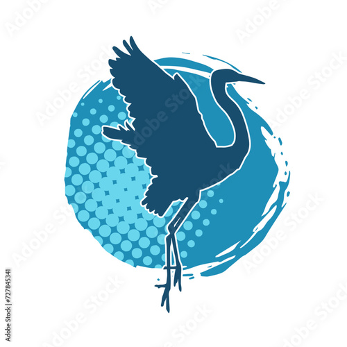 Silhouette of crane bird in elegant pose isolated on white background.
