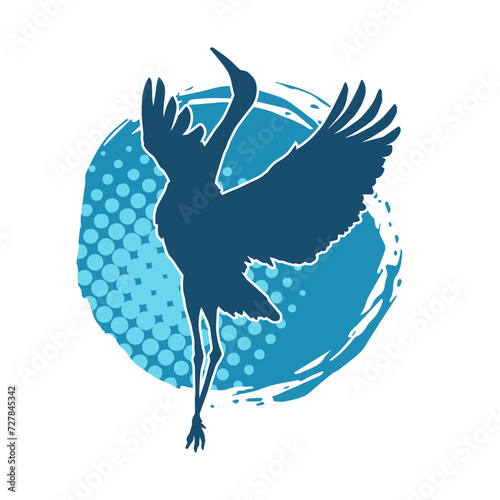 Silhouette of crane bird in elegant pose isolated on white background.

