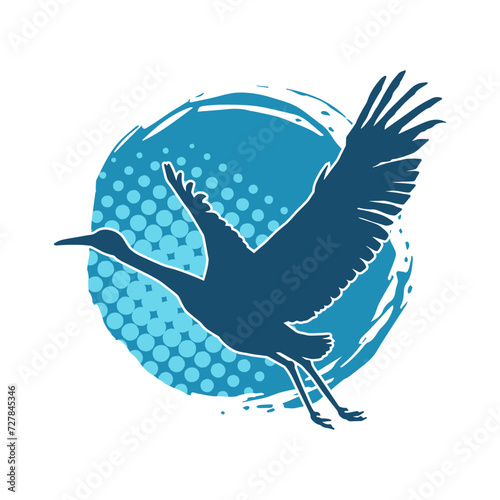 Silhouette of crane bird in elegant pose isolated on white background.
