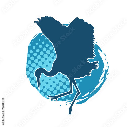 Silhouette of crane bird in elegant pose isolated on white background.
