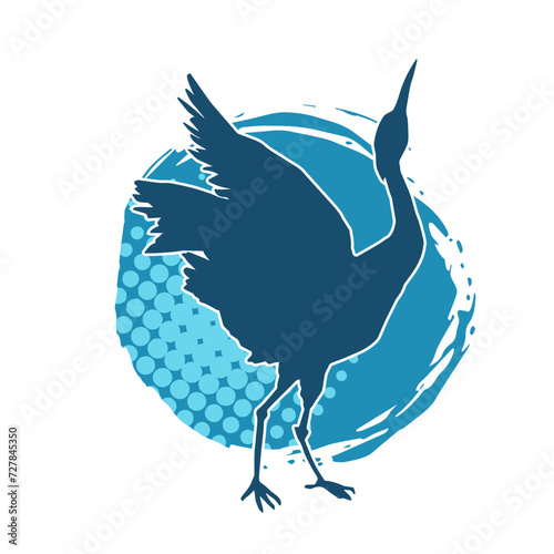 Silhouette of crane bird in elegant pose isolated on white background.
