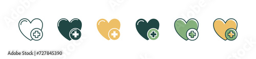 simple heart love icon with life health care cross vector giving charity support symbol illustration