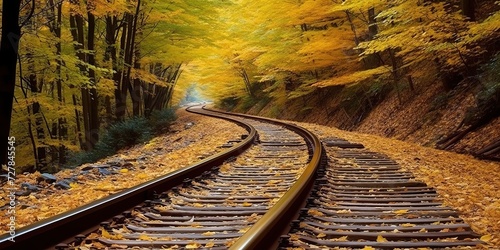 Train railroad path way transportation outside nature landscape view. Adventure fall season