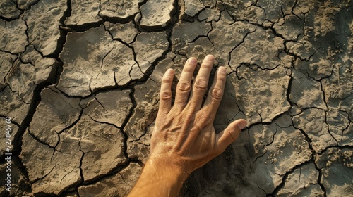 Hand touching dry ground ,drought