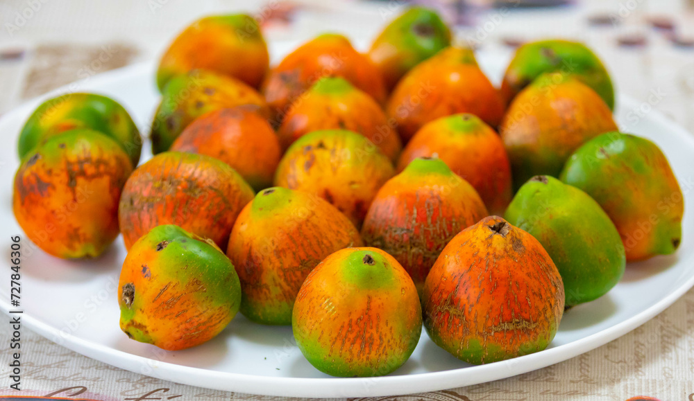 Rare and exotic fruit of the peach palm (Bactris gasipaes), typical fruit of the Brazilian tropical forests, Amazonas, Pará, Rondônia and Acre Rare and exotic fruit of the peach palm (Bactris gasipaes), typical fruit of the Brazilian tropical forests, Amazonas, Pará, Rondônia and Acre