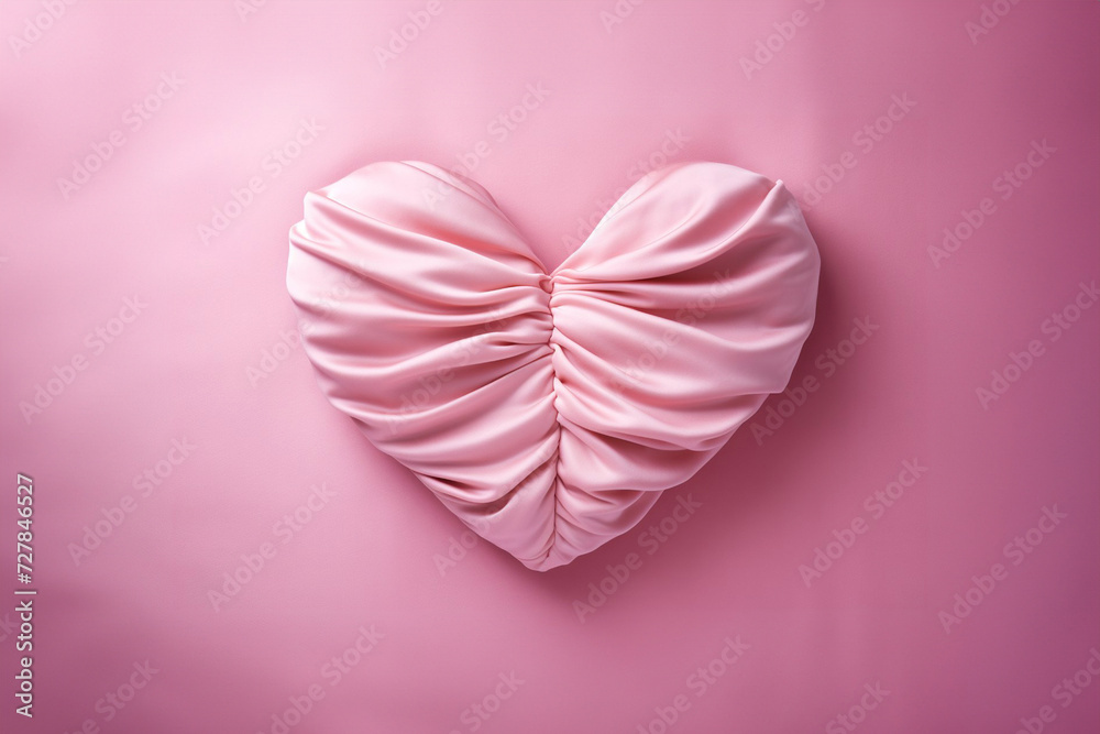 Valentines day pink silk in the form of heart, Flatlay style background with minimalistic design. Template for banner or party invitation. Generative AI Valentines day pink silk in the form of heart, Flatlay style background with minimalistic design. Template for banner or party invitation. Generative AI