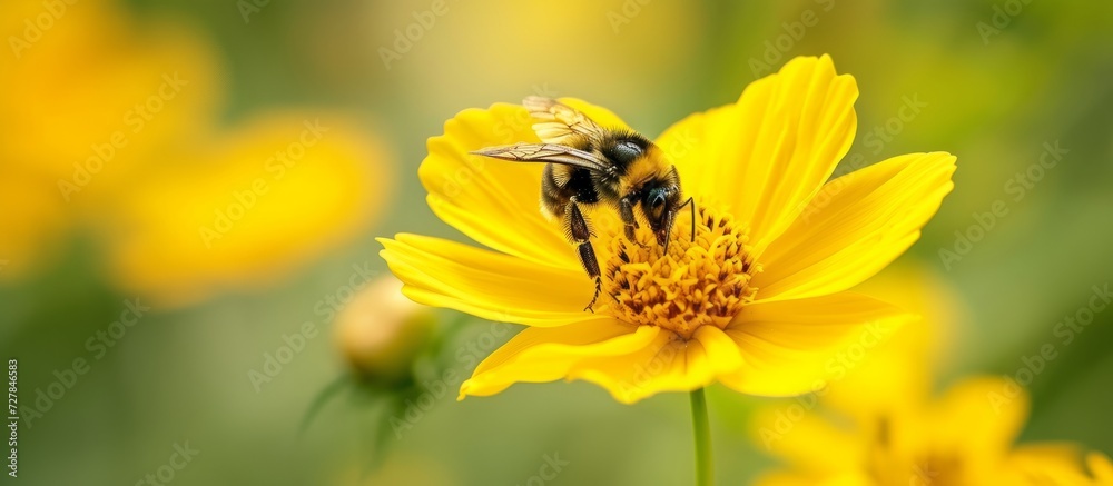 Buzzing Bee on a Vibrant Yellow Flower: A Scene of Nature's Bee, Yellow, and Flower Harmony Buzzing Bee on a Vibrant Yellow Flower: A Scene of Nature's Bee, Yellow, and Flower Harmony