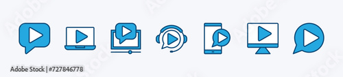 Set of tutorial and learning icon. Containing lesson watching video guide support, online course, streaming via mobile device, sound recording. Vector illustration