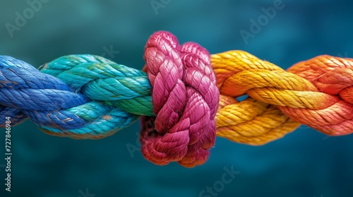 Strong diverse network rope team concept integrate braid color background generated by ai