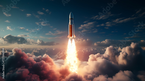 Amazing scene of a space rocket launching from Earth photo