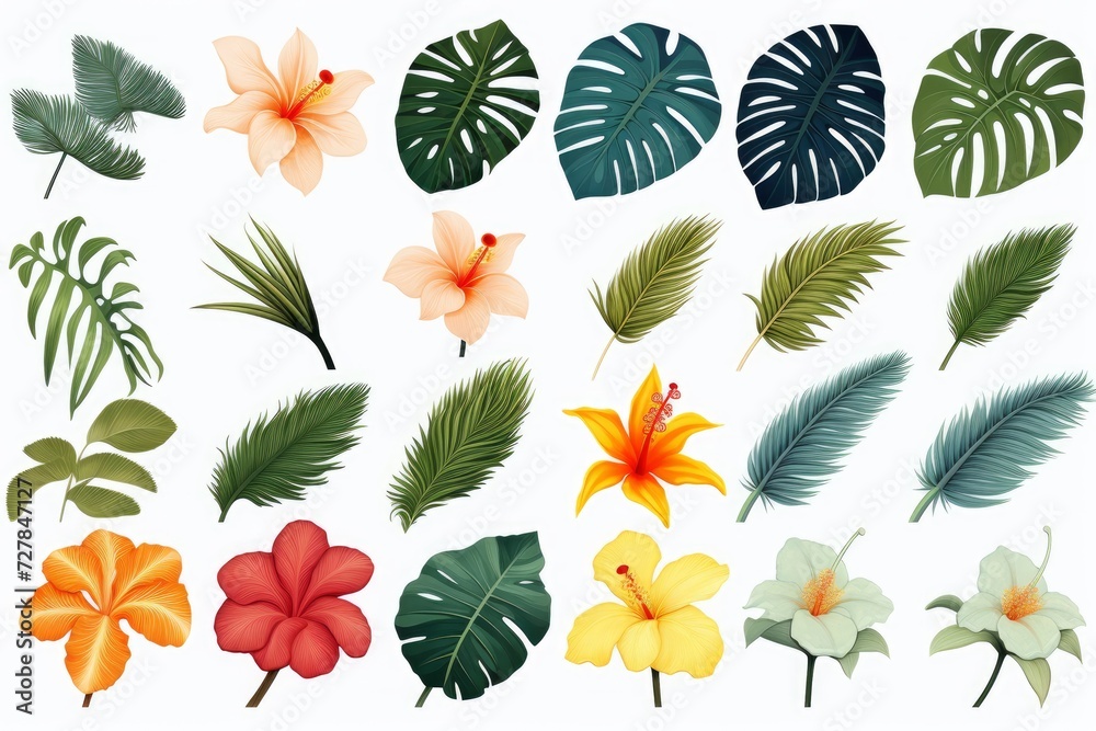 Tropical leaves and flowers. Tropical leaves and flowers.