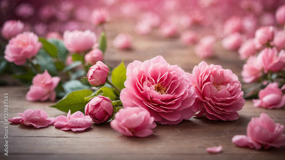 Fototapeta premium A tranquil scene with a pink floral background devoid of any human presence and picture the delicate petals and vibrant hues as they create a peaceful and serene atmosphere