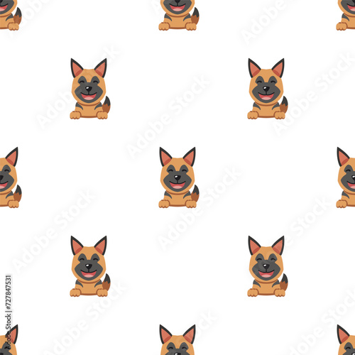 Vector cartoon character german shepherd dog seamless pattern background for design.