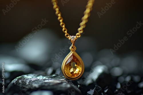 Sparkling gold necklace with teardrop gemstone pendant, luxury jewelry.