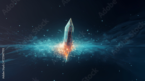 Space exploration concept with rocket launched into the stars, spaceship background