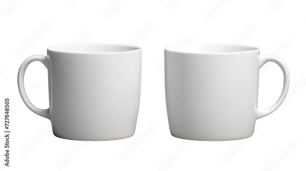White classic coffee cup front and back in pure white without logo on transparent Background